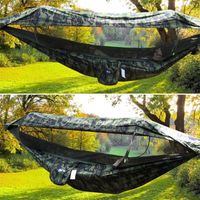 2 Person Portable Outdoor Camping Hammock with Awning Mosquito Net High Strength Parachute Fabric Hanging Bed Hunting Swing Y200327
