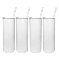 20oz Sublimation Blanks Straight Skinny Tumblers Stainless Steel Double Wall Coffee Beer Mug Insulated Vacuum Wine DIY Tumbler with Straw and Lid