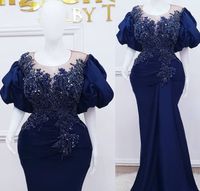2023 Plus Size Arabic Aso Ebi Royal Blue Mermaid Prom Dresse...