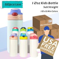 Local Warehouse 12oz 20oz Sublimation STRAIGHT Sippy Cups Kids Water Bottle with flip on the top Stainless Steel Baby Bottle Feeding Nursing Bottle US Stock