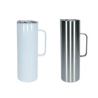 Sublimation Straight Tumbler with handle 20oz skinny tumblers Stainless Steel Slim Insulated Cups Beer Coffee Mugs Rubber Bottom Metal Straw