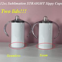 TWO LIDS 12oz Sublimation STRAIGHT sippy cup Subliamtion baby cup kids tumbler with Stainless Steel tumbler with handle Sucker Cup