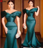 2022 Plus Size Arabic Aso Ebi Hunter Green Mermaid Prom Dres...