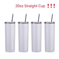 US Warehouse 20oz sublimation Mug straight tumblers blanks white Stainless Steel Vacuum Insulated Slim DIY 20 oz Cup Car Coffee Mugs White(1cup+1 straw+1 lid)