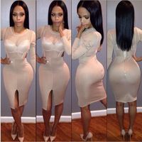 New Khaki Sexy Dress Sleeveless Knee- length Hollow Out Backl...