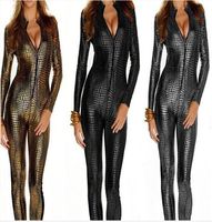 Black Silver Gold Color Sexy Women Snakeskin Catsuit Zipper ...