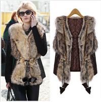Fashion New Faux Fur Vest Women Slim Sleeveless PU Leather P...