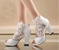 New Fashion Peep Toe Summer Wedding Boots Sexy White Lace Prom Evening Party Shoes Bridal High Heels Lady Formal Dress Shoes