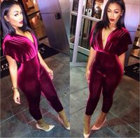 New Summer Style Women Fashion Red Bodycon Jumpsuit V- Neck S...