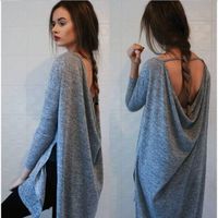 Womens Fall Fashion Clothing sexy backless Grey Loose Boho V...