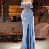 2022 Satin Evening Dresses Mermaid Formal Dress Women Front Slit Off The Shoulder Prom Party Gowns 5s4
