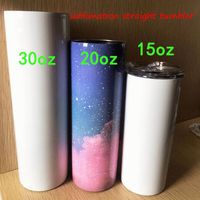 Christmas Sublimation Blanks Skinny Tumbler 15oz 20oz 30oz Stainless Steel Wine Straight Tumblers Insulated Coffee Mug With Straw Birthday Gift