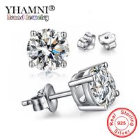 Solitaire Charm 6mm 8mm Lab Diamond Stud Earring Real 925 Sterling Silver Jewelry Engagement Wedding Earrings for Women men