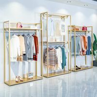 Gold floor type double layer clothes rack Commercial Furniture cloth store hanging clothing racks nano does not drop paint