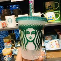Starbucks Mermaid Goddess 16oz/473ml Plastic Mugs Tumbler Reusable Clear Drinking Flat Bottom Cups Pillar Shape Lid Straw Bardian 50pcs