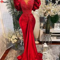 2022 Plus Size Arabic Aso Ebi Red Mermaid Lace Prom Dresses ...