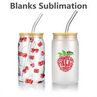 16OZ Sublimation Glass Beer Mugs with Bamboo Lid Straw Tumblers DIY Blanks Frosted Clear Can Shaped Cups Heat Transfer Cocktail Iced Coffee Whiskey Glasse sxa13