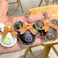 Mouse Design Car Keychain Flower Bag Pendant Charm Jewelry Keyring Holder for Women Men Gift Fashion PU Leather Animal Key Chain Accessories tassel