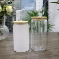12oz 16oz sublimation Glass Tumblers Can with bamboo lid Gla...