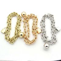 2022 Top quality charm bracelet and ball padlock pendant design in three colors plated for women wedding jewelry gift have velet bag PS7210