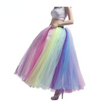 Unicorn Color Puffy Women Crinoline Tutu Skirts Long Rainbow...