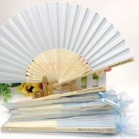 Light Blue Silk Fabric Hand Fan Customized Wedding Party Decoration Favors Small Foldable Fans Printing Text
