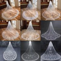 2022 Real Image Bridal Veils Wedding Hair Accessories White Ivory Long Crystal Beaded Lace Tulle Cathedral Length 3 M Church Veil With Comb