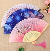 Mix Color Chinese Style Silk Hand Fans Weddings Printed Flower Butterfly Wooden Handle Wedding Dancing Props with Tassels C0826