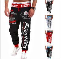 Mens Pants Elastic Waist Printed Letters Loose Cargo Casual ...