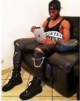 HIP HOP Mens faux leather pants zipper design sweatpants man...