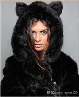 Winter Womens Long Sleeve Faux Fur Jacket Hooded With Bear E...