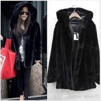 free shipping new women faux fur coat hooded plus size S- - 2X...