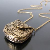Magic Vintage Unique Bag Box Shape Carved Locket Pendant Lon...
