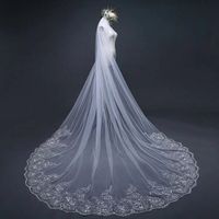 New 1 Layer White/Ivory Lace Edge Bridal Veil 3 Meters with Sequins Cathedral Long Bridal Wedding Veil Wedding Accessories
