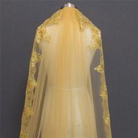 Real Pos One Layer Sequins Lace Edge Gold 3 Meters Cathedral Wedding Veil with Comb Beautiful Bridal Veil NV7098231A