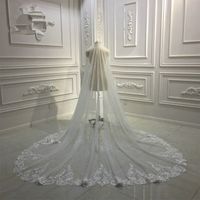 2020 Glitter One Layer Beaded 3M Long Cathedral Wedding Veils Applique Soft Tulle Bridal Veil Wedding Accessories With Comb