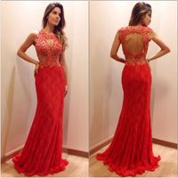 red lace prom dress