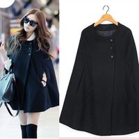 Cheap Free Shipping Casual Womens Cape Black Batwing Wool Poncho Jacket Lady Winter Warm Cloak Coat