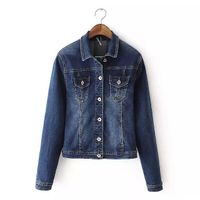 Cheap New 2015 Hot Autumn Winter Women Denim Jacket Ladies Slim Bodycon Short Long Sleeve Turn