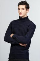 Men Pullover Lapel Neck 2017 sweaters men turtle neck striped pattern cotton male pullover dress men sweater autumn winter black blue gray jersey