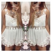 Cheap Fashion trend lace patchwork sweet solid color one piece shorts