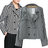 Cheap Fashion 2014 Autumn Double Breasted Houndstooth Tweed Jacket Womens European Famous Brand Fall Plaid Pea