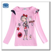 Cheap Kids Pink Long Sleeves Girl T shirt for Spring Autumn Lovely