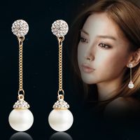 Cheap Elegant Faux <b>Pearl Long</b> Drop Earrings 18K Gold Plated 10mm Pearl <b>...</b> - elegant-faux-pearl-long-drop-earrings-18k