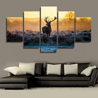 african home decor 5 piece hd printed african sunset deer group painting canvas print room - African Home Decor african home decor 5 piece hd printed african sunset deer group painting canvas print room - African Home Decor