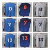 Basketball Men Sleeveless 2017-18 New Season Mens Basketball #0 Russell Westbrook Jersey Cheap Blue White #7 Carmelo Anthony Stitched #13 Paul George Sports Jerseys