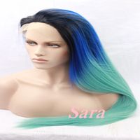 straight blue ombre green wigs heat resistant synthetic lace front wig for black women high quality dark roots multi colored wig - Colored Wig straight blue ombre green wigs heat resistant synthetic lace front wig for black women high quality dark roots multi colored wig - Colored Wig