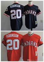 Baseball Men Short Throwback Cleveland Indians MLB #20 Frank Robinson Retro Navy Blue Red Baltimore Orioles Vintage Baseball Jersey cheap Wholesale Size S-3XL