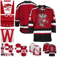 Wholesale Customize Mens NCAA Wisconsin Badgers College Hockey Jerseys adults White Red Stithed Wisconsin Badgers Jersey S XL