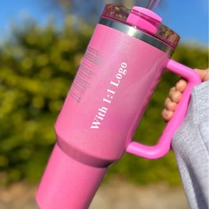 DHL Cobrand Winter Cosmo Pink Parade Quencher H2.0 Vasos Tazas de 40 oz con tapa con asa y objetivo de paja Tazas rojas para autos de vacaciones Días de San Valentín Botellas de agua G226